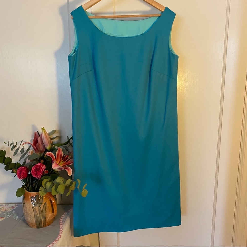 60’s VTG Turquoise Sheath Dress Plus Size Handsewn